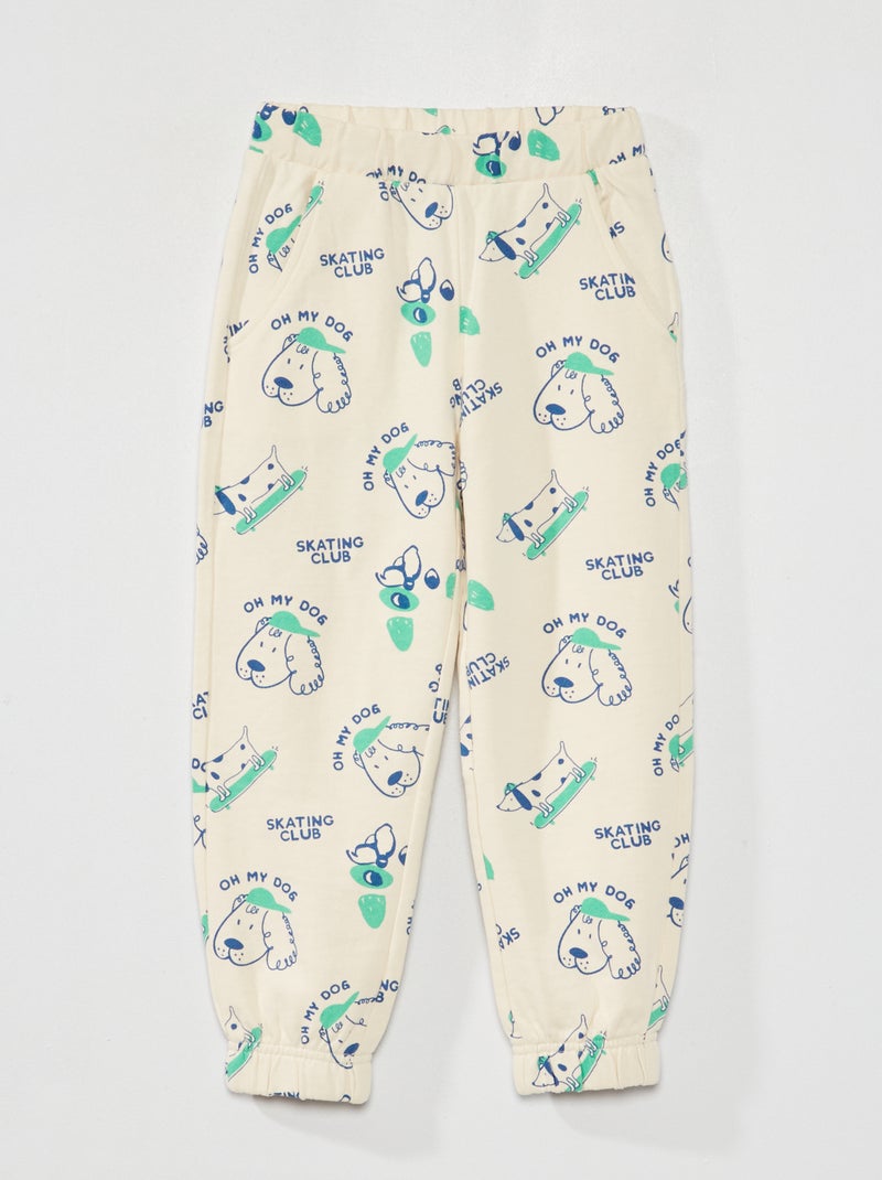 Joggingbroek van sweatstof met print WIT - Kiabi