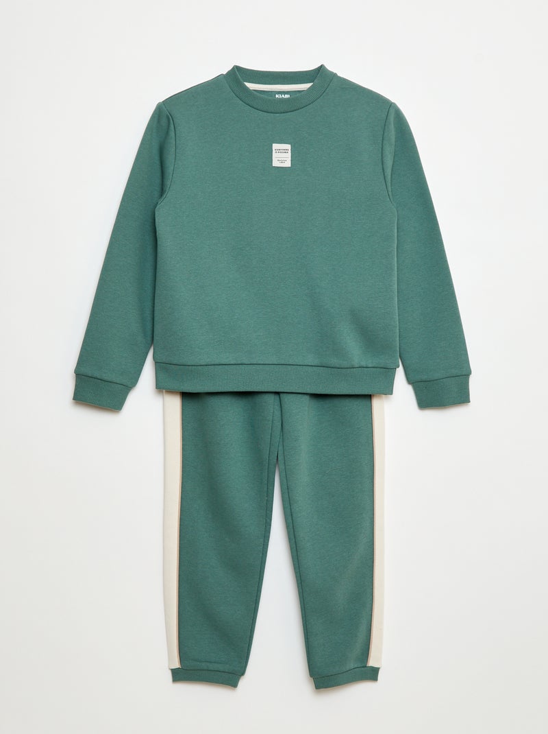 Joggingpak van geruwde fleece - Sweater + broek - 2-delig Groen - Kiabi