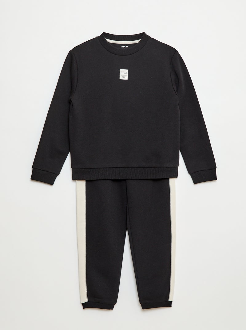 Joggingpak van geruwde fleece - Sweater + broek - 2-delig zwart - Kiabi