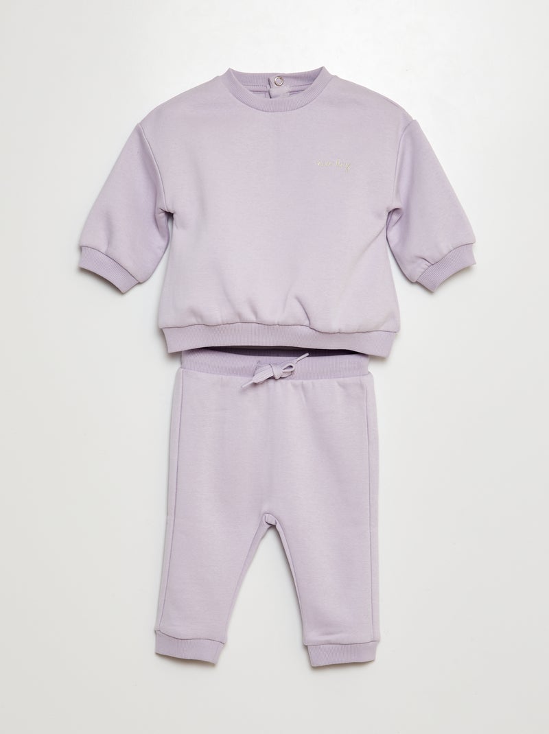 Joggingpakje met effen broek en sweater van joggingstof - 2-delig PAARS - Kiabi