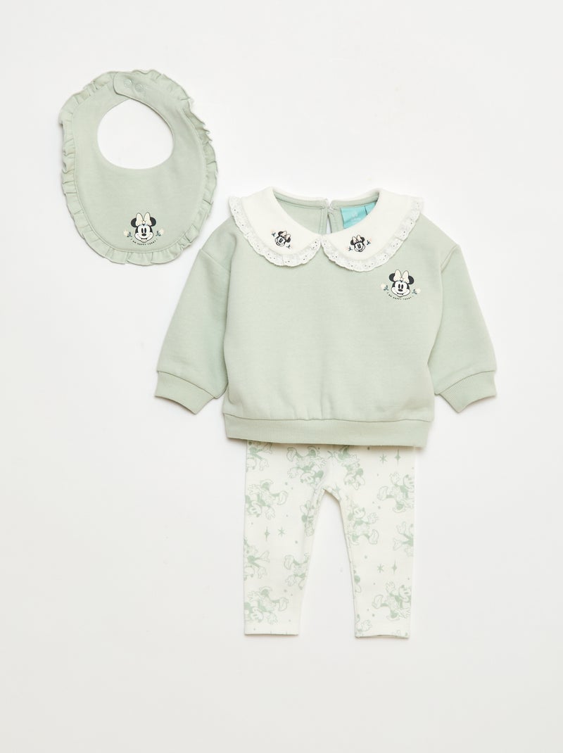 Joggingsetje - Sweater + broek + slabbetje 'Disney' 'Minnie' - 3-delig Groen - Kiabi
