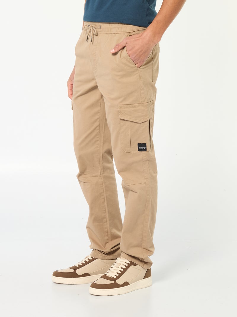 Jogpant met zakken met klepje BIEGE - Kiabi