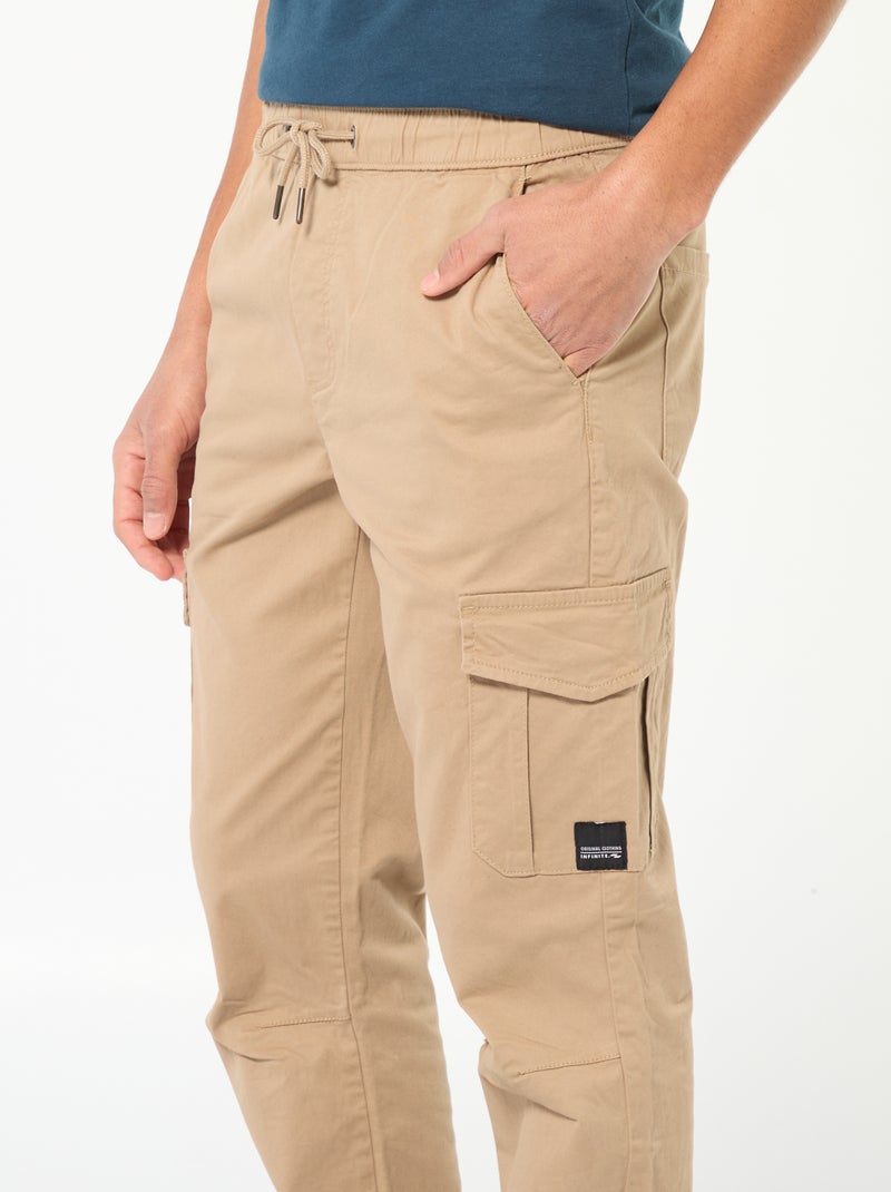 Jogpant met zakken met klepje BIEGE - Kiabi