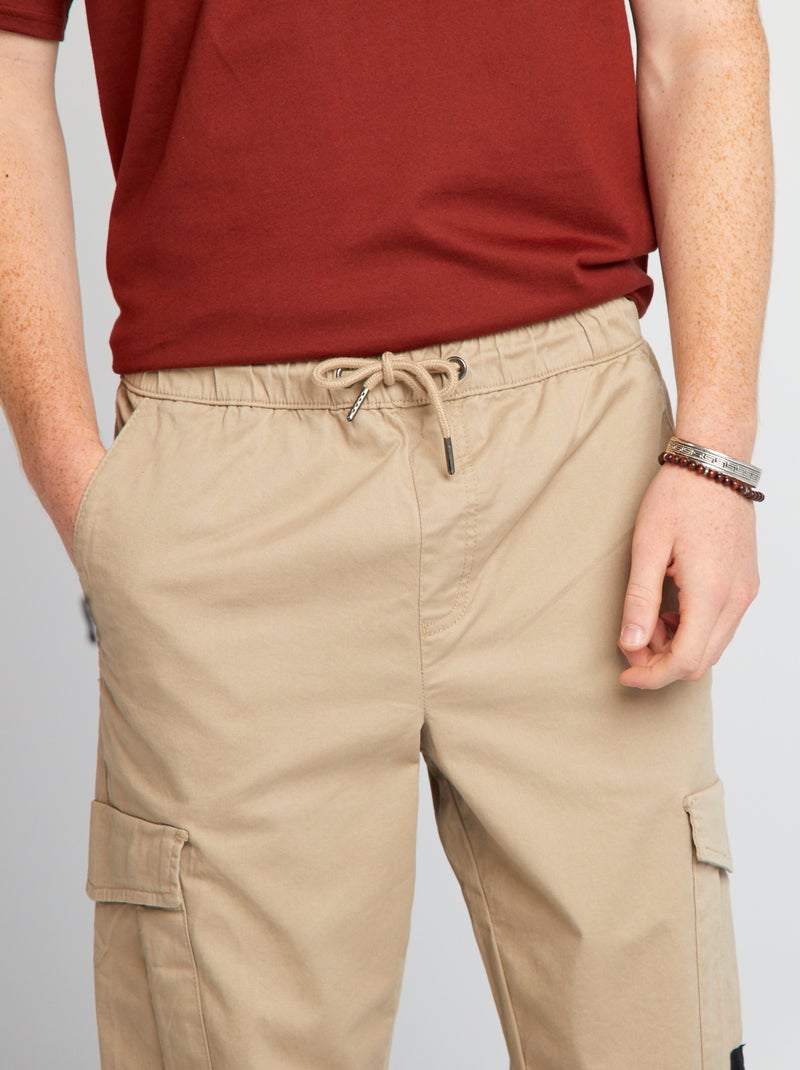 Jogpant met zakken met klepje BIEGE - Kiabi