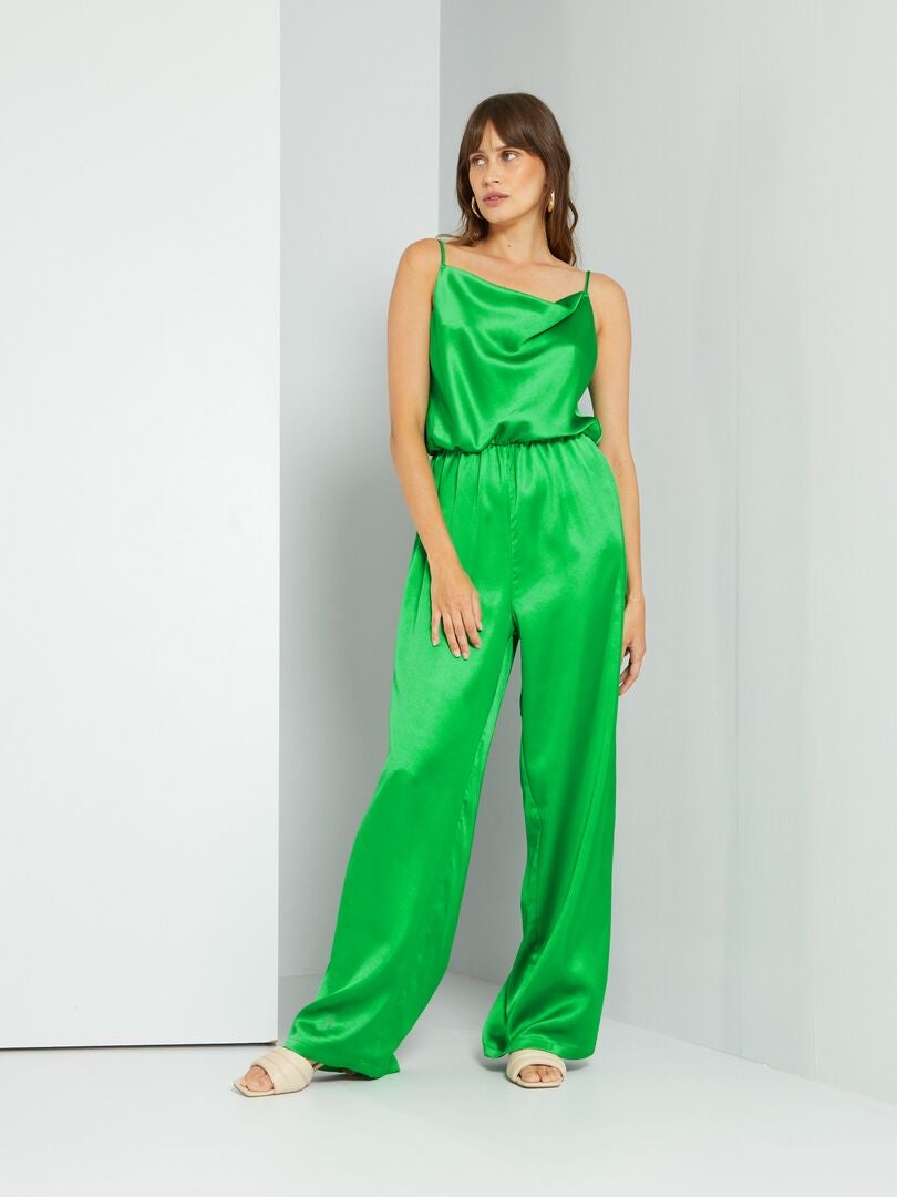 Jumpsuit met satijnglans GROEN - Kiabi
