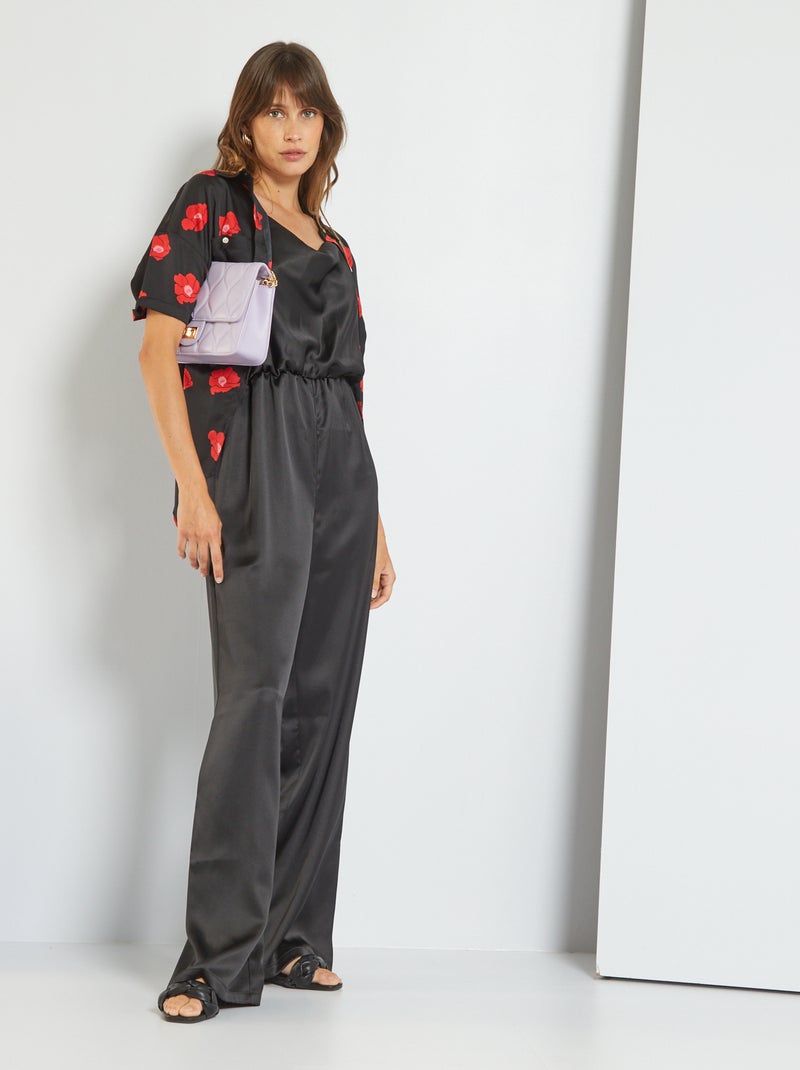 Jumpsuit met satijnglans zwart - Kiabi