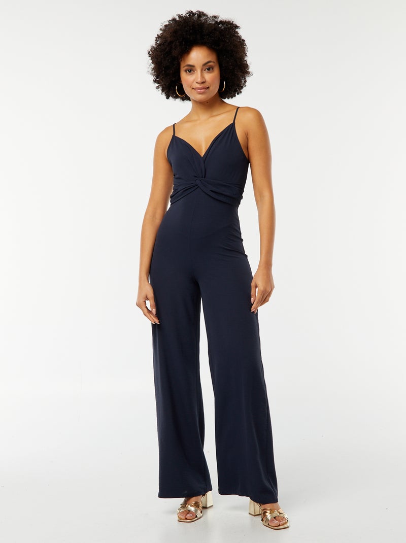 Jumpsuit met smalle verstelbare bandjes en drapering aan de voorkant BLAUW - Kiabi