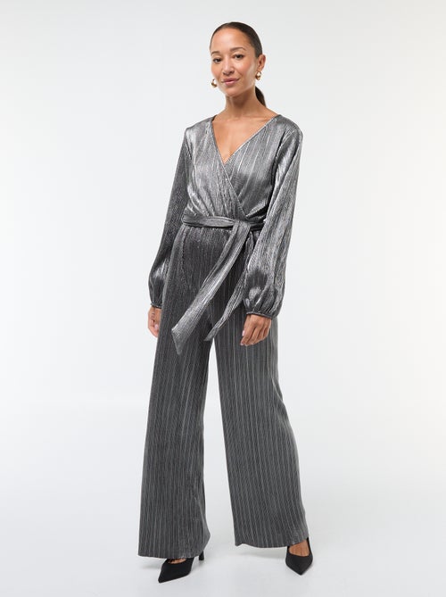 Jumpsuit van plissétricot met wijde pijpen - Kiabi