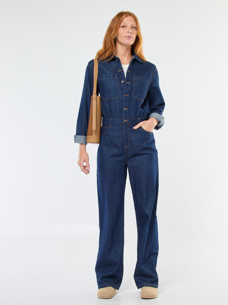 Jumpsuit van spijkerstof met lange mouwen Blauw - Kiabi