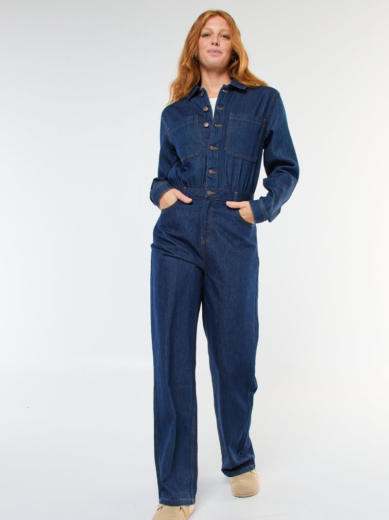 Jumpsuit van spijkerstof met lange mouwen Blauw - Kiabi