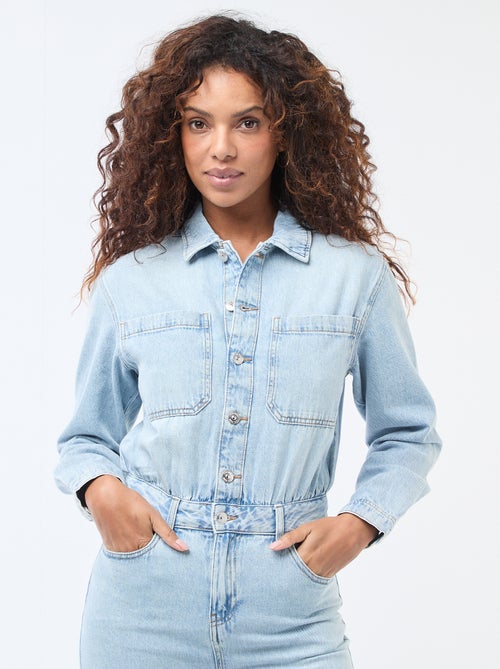 Jumpsuit van spijkerstof met lange mouwen - Kiabi