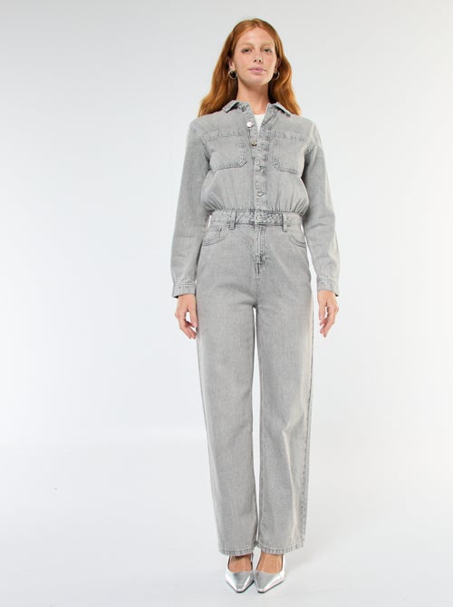 Jumpsuit van spijkerstof met lange mouwen - Kiabi
