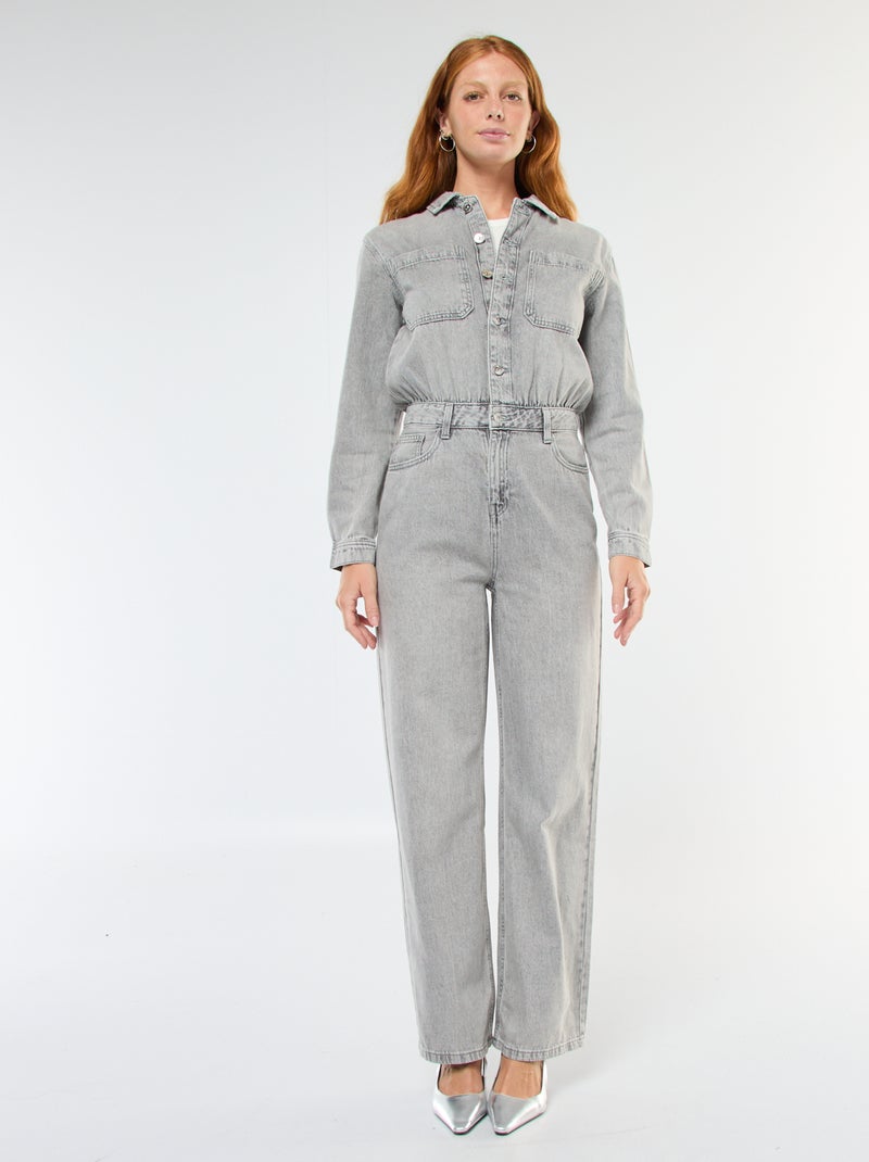 Jumpsuit van spijkerstof met lange mouwen Grijs - Kiabi