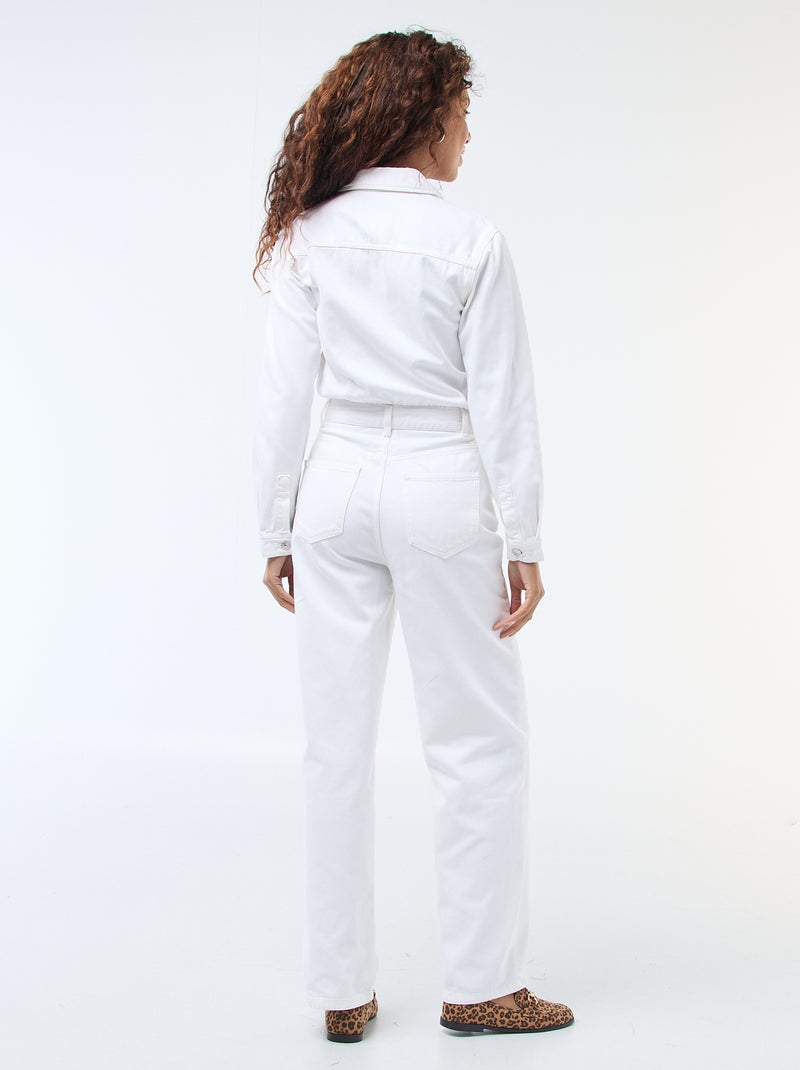 Jumpsuit van spijkerstof met lange mouwen Wit - Kiabi