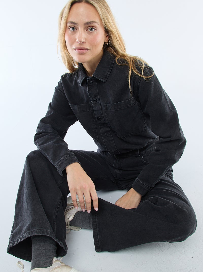 Jumpsuit van spijkerstof met lange mouwen Zwart - Kiabi
