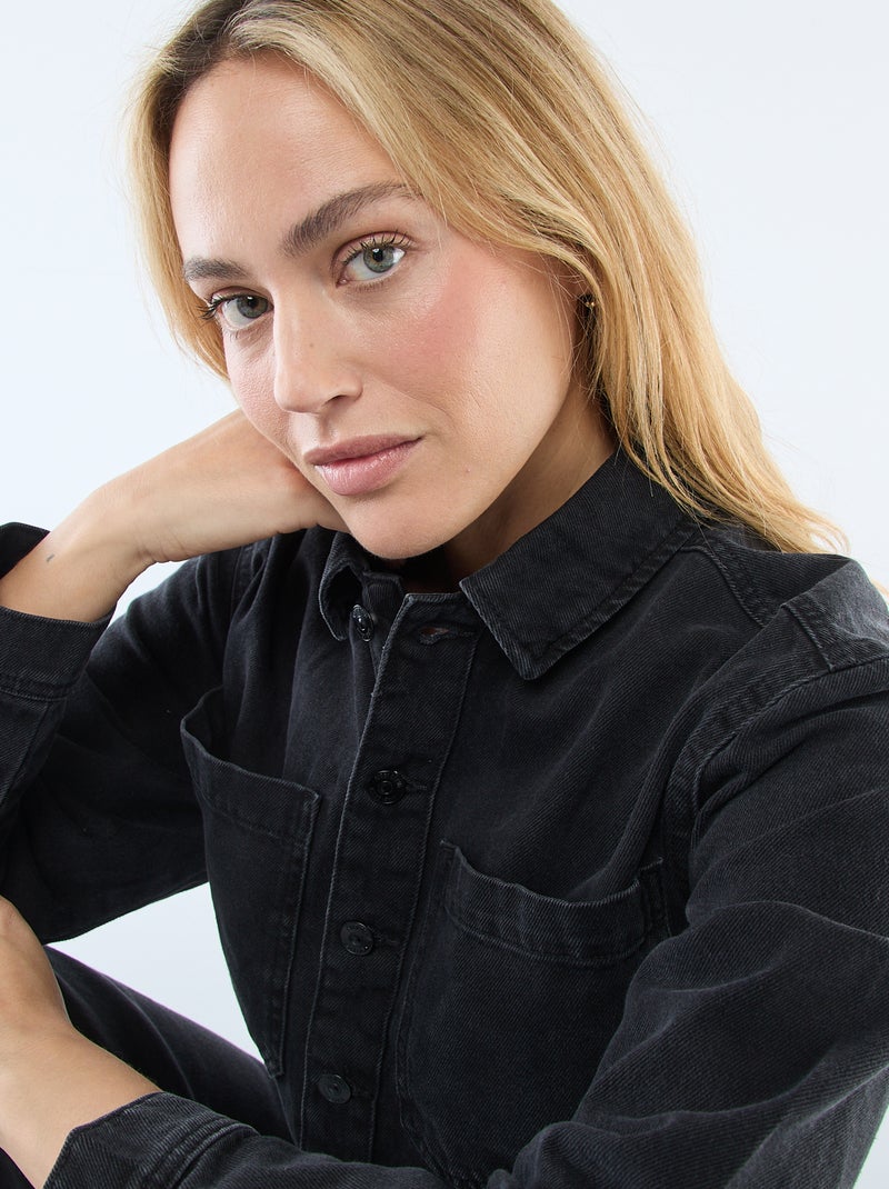 Jumpsuit van spijkerstof met lange mouwen Zwart - Kiabi