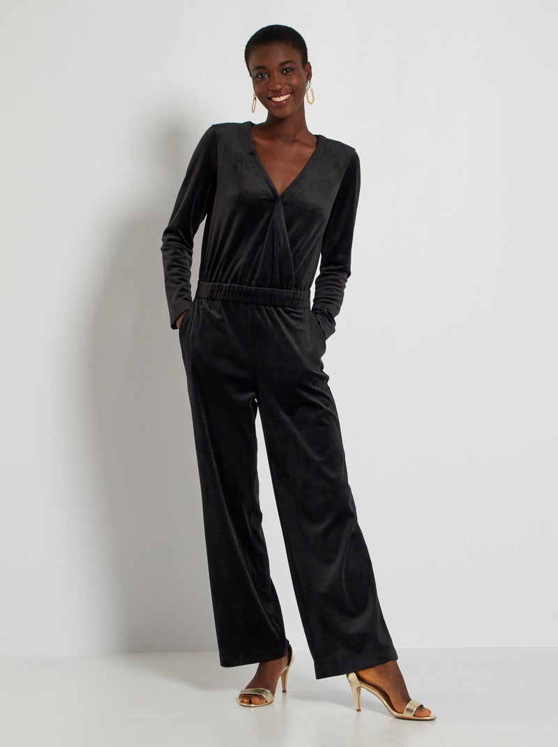 Jumpsuit van velours zwart - Kiabi