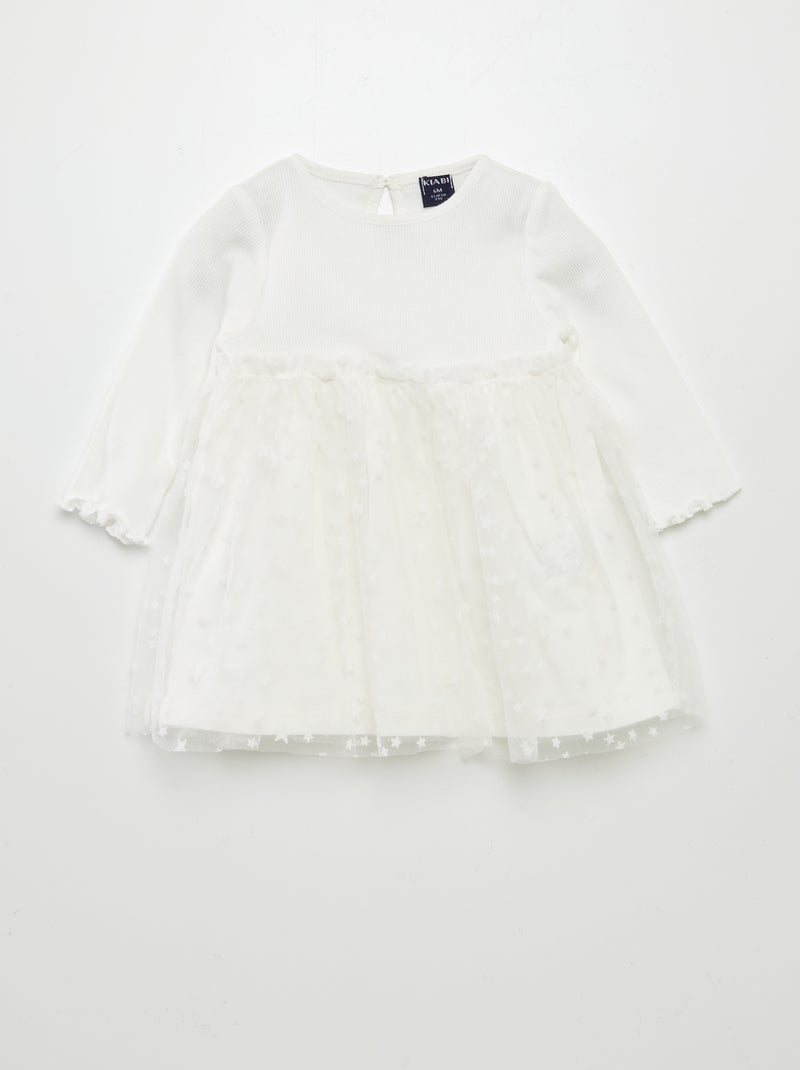 Jurk in 2-in-1-effect met rokje in tule WIT - Kiabi