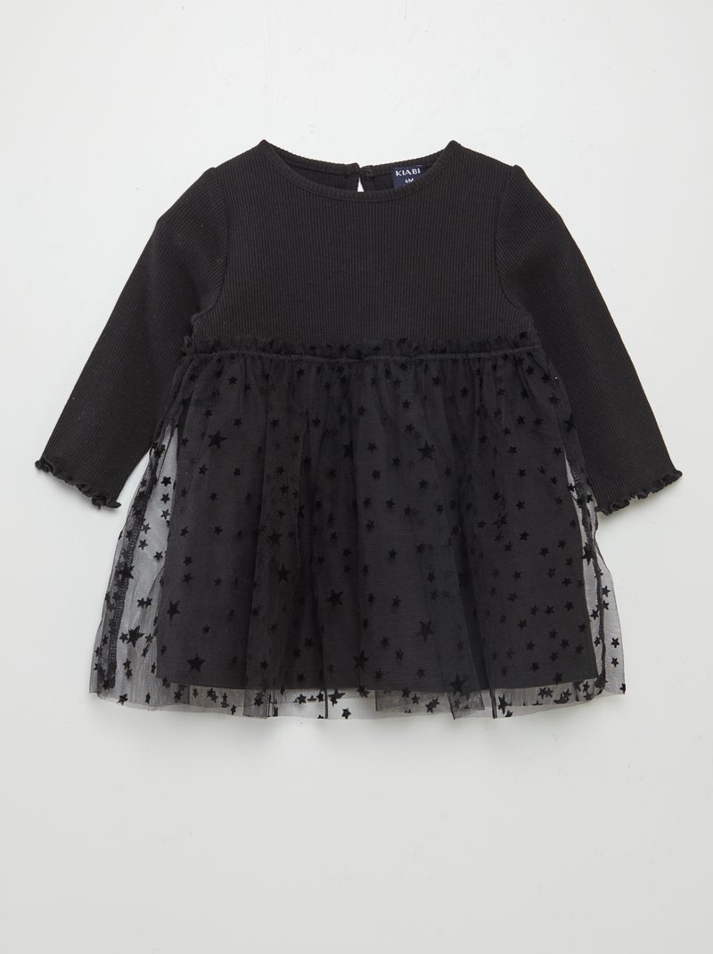 Jurk in 2-in-1-effect met rokje in tule zwart - Kiabi
