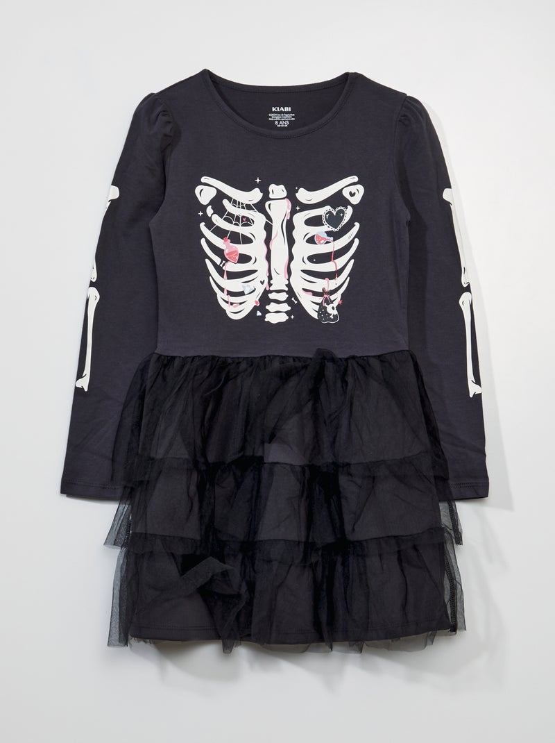 Jurk met 2-in-1-effect van jersey en tule - Halloween GRIJS - Kiabi