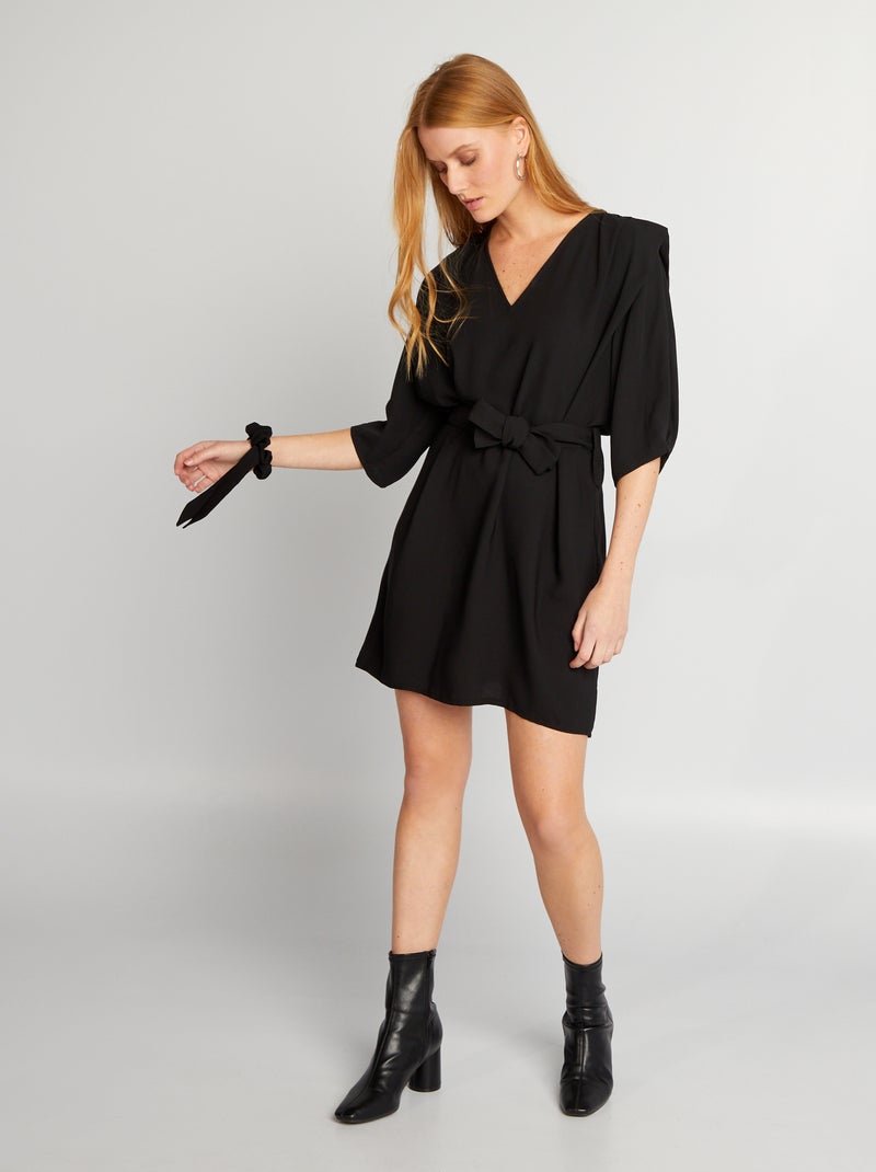 Jurk met 3/4-mouw en ruches + scrunchie - Zero waste zwart - Kiabi