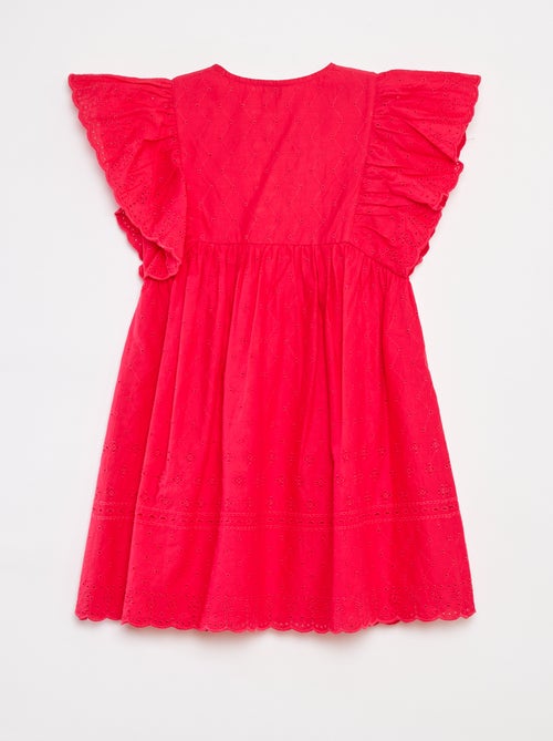 Jurk met all-over borduursels en ruches rond de mouwinzet - Kiabi