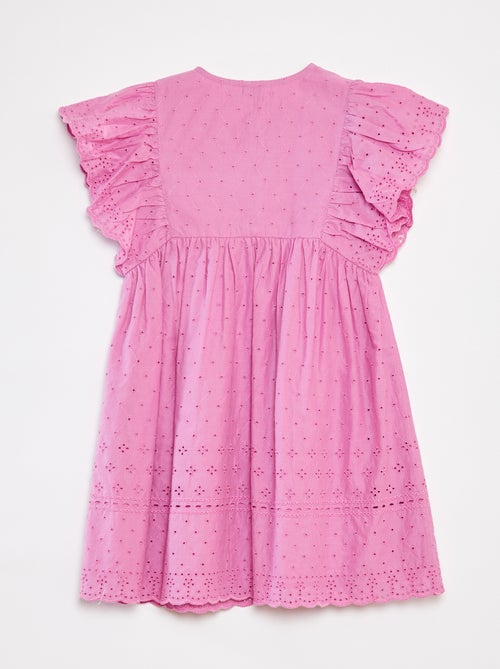 Jurk met all-over borduursels en ruches rond de mouwinzet - Kiabi