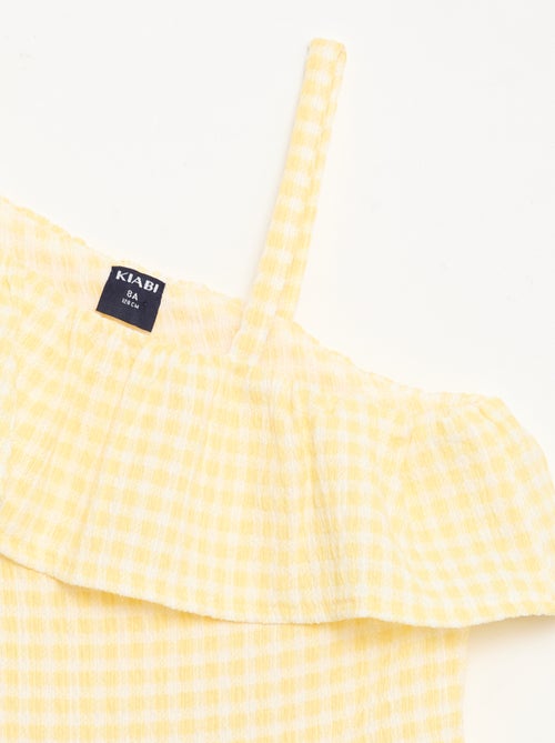 Jurk met asymmetrische volantkraag en Vichy-ruitmotief - Kiabi