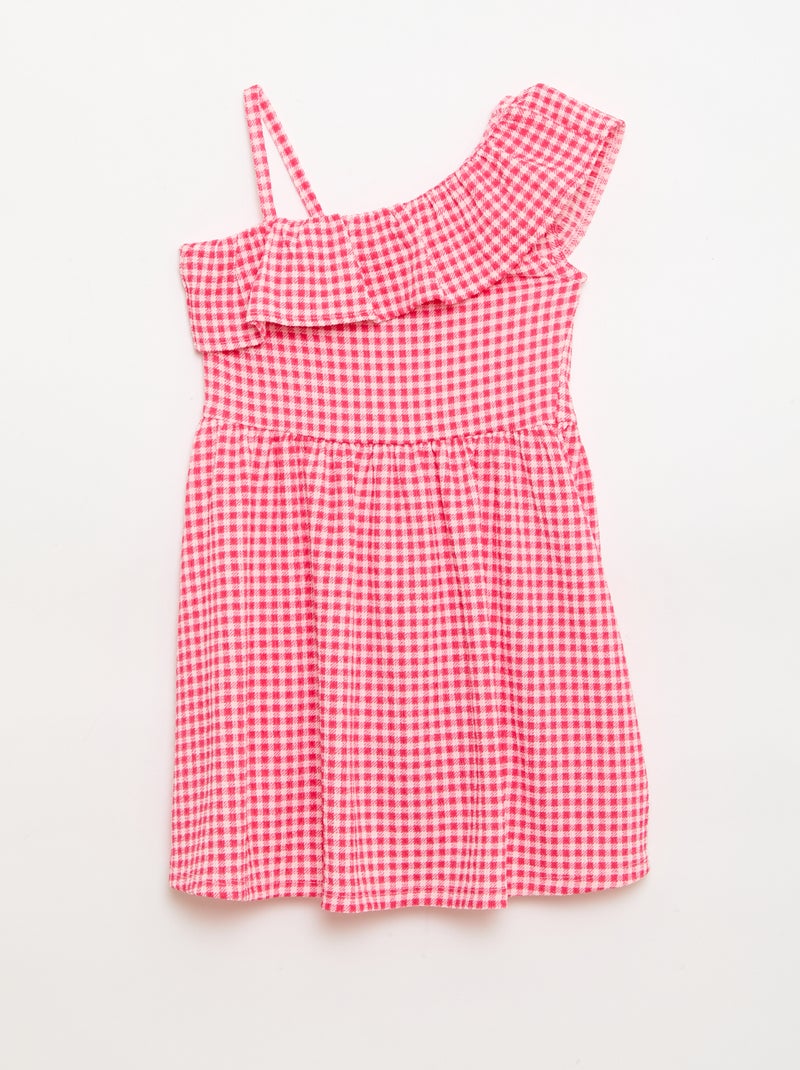 Jurk met asymmetrische volantkraag en Vichy-ruitmotief Rose - Kiabi