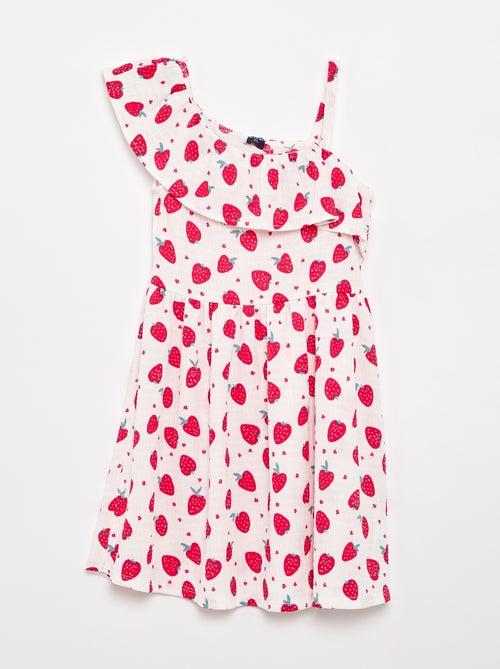 Jurk met asymmetrische volantkraag en Vichy-ruitmotief - Kiabi