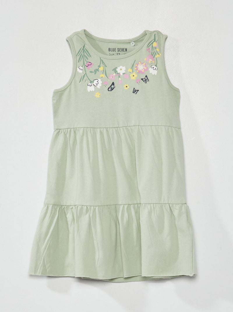 Jurk met bloemenprint en strokenrok khaki - Kiabi
