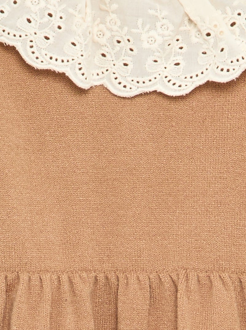 Jurk met claudinekraag en panty Bruin - Kiabi