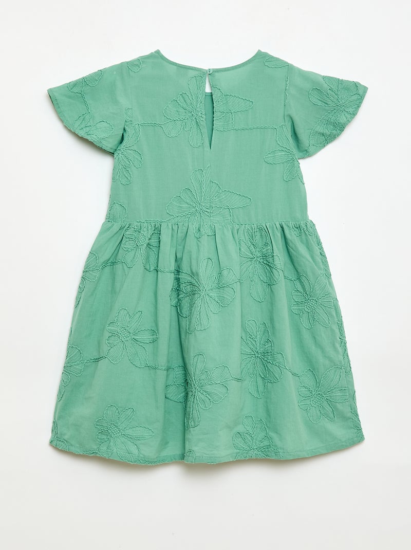 Jurk met fantasie bloemenborduursels Groen - Kiabi