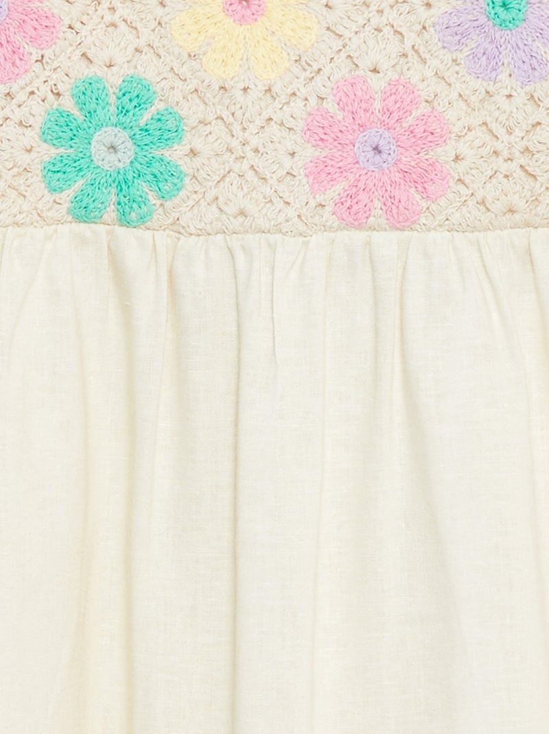 Jurk met gehaakte top met bloemmotief Wit Meisje Kiabi