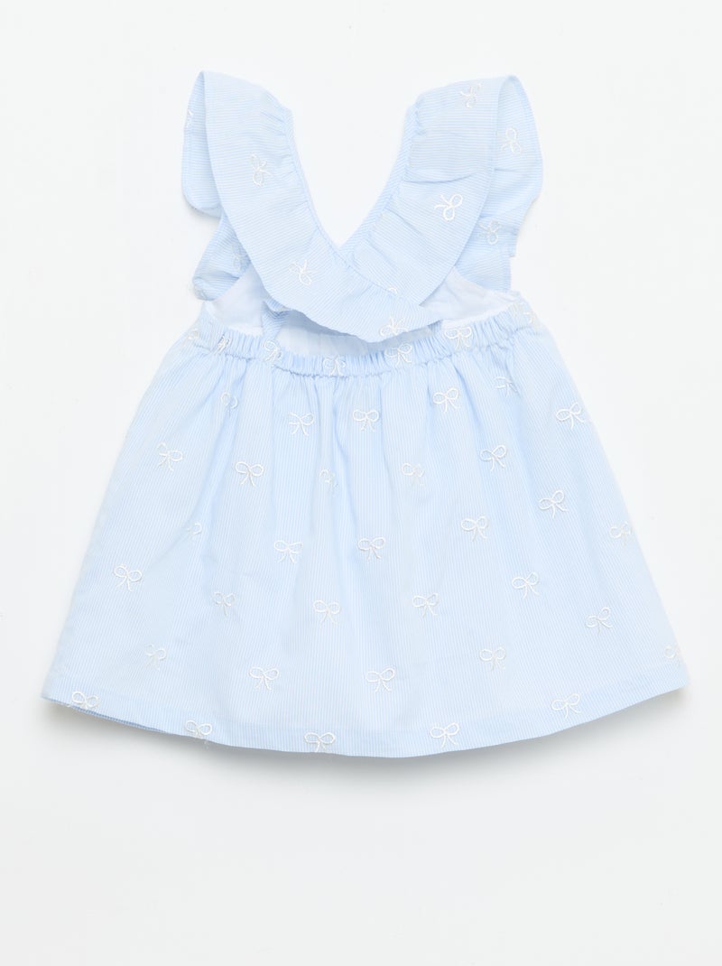 Jurk met geplooide schouderbandjes en borduursels Blauw - Kiabi