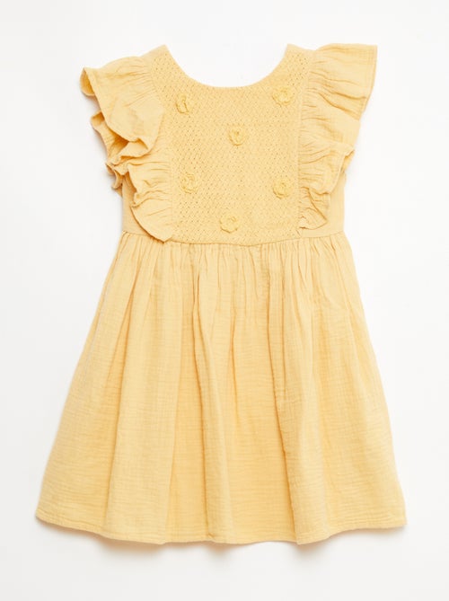 Jurk met korte mouwen en borduursels op de kraag van katoen - Kiabi