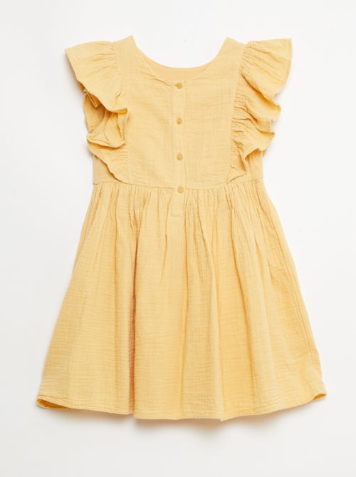 Jurk met korte mouwen en borduursels op de kraag van katoen - Kiabi