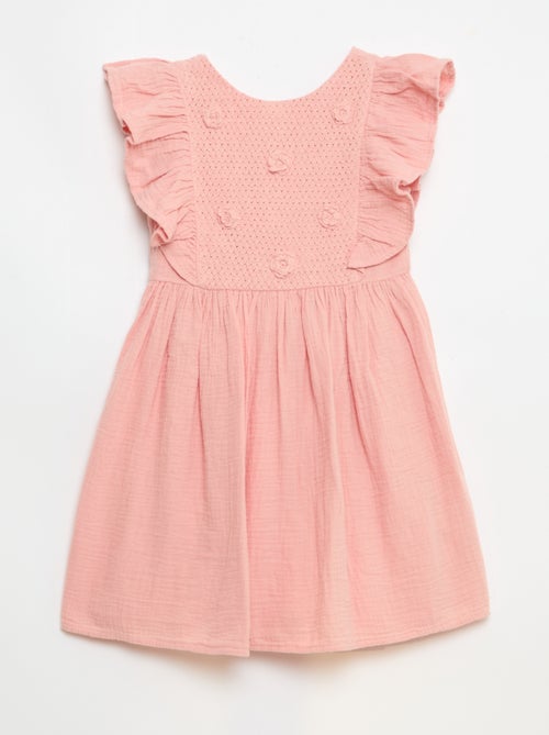 Jurk met korte mouwen en borduursels op de kraag van katoen - Kiabi