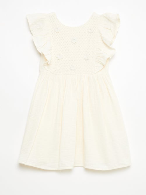 Jurk met korte mouwen en borduursels op de kraag van katoen - Kiabi