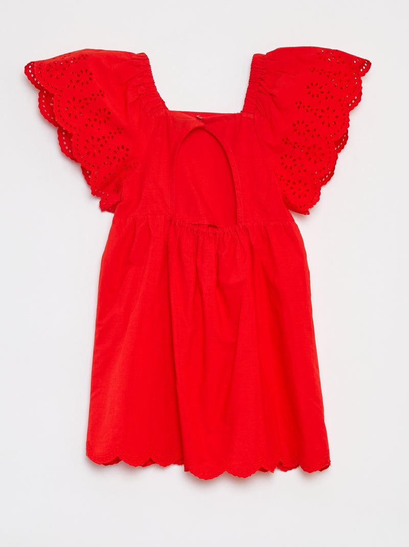 Jurk met korte mouwen en broderie anglaise ROOD - Kiabi