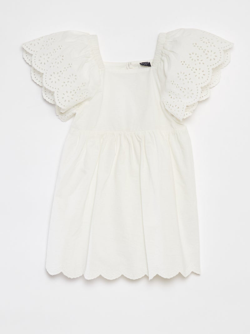 Jurk met korte mouwen en broderie anglaise WIT - Kiabi