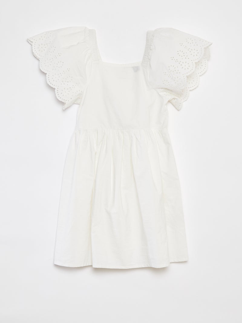 Jurk met korte mouwen en broderie anglaise WIT - Kiabi