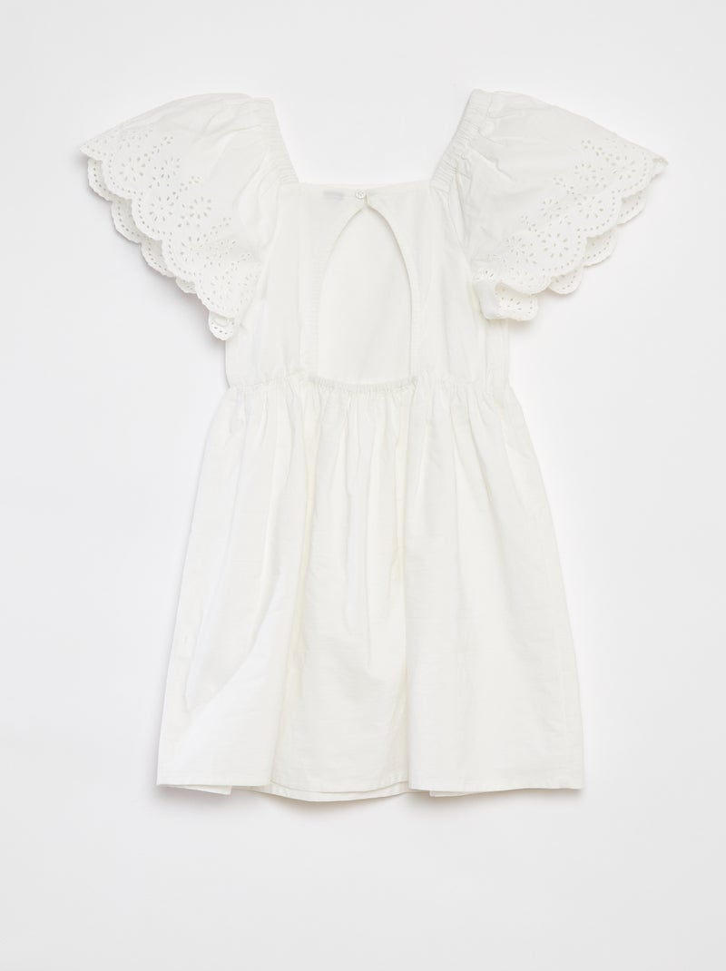 Jurk met korte mouwen en broderie anglaise WIT - Kiabi
