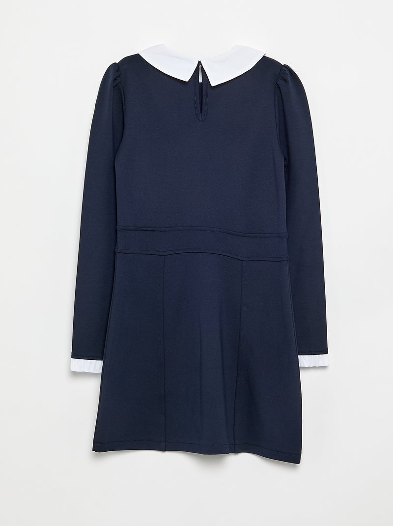 Jurk met lange mouwen en claudinekraag Blauw - Kiabi