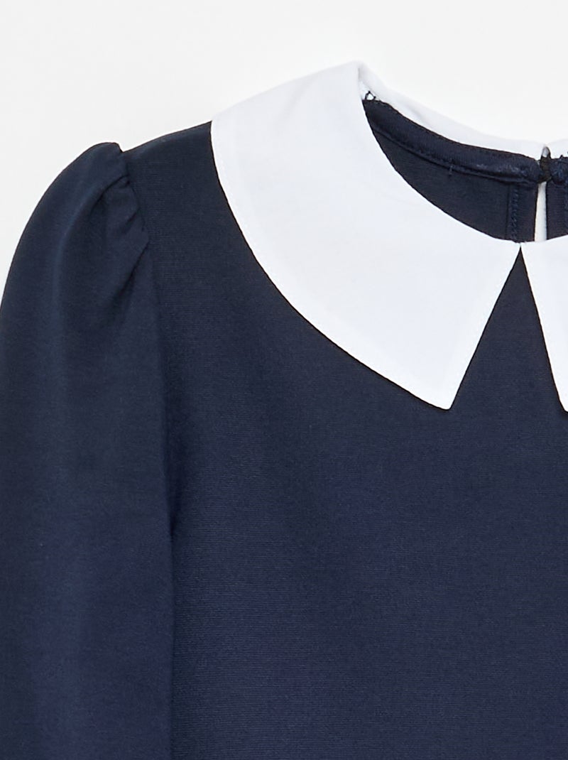 Jurk met lange mouwen en claudinekraag Blauw - Kiabi