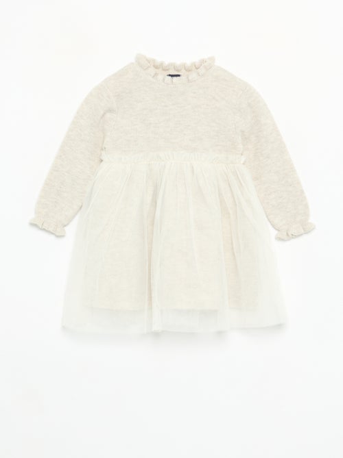 Jurk met lange mouwen van tricot en tule - Kiabi