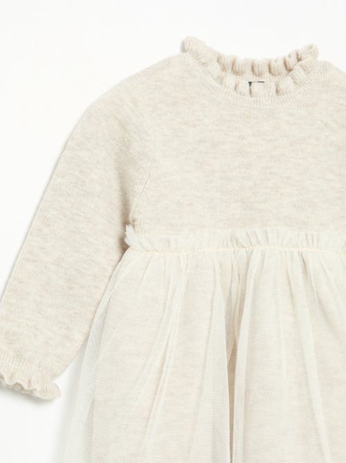 Jurk met lange mouwen van tricot en tule - Kiabi