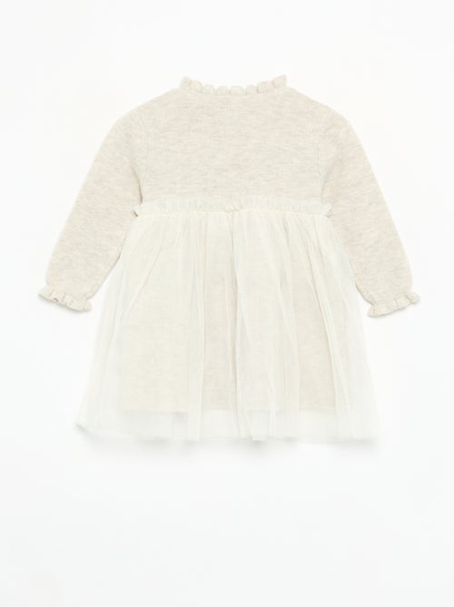 Jurk met lange mouwen van tricot en tule - Kiabi