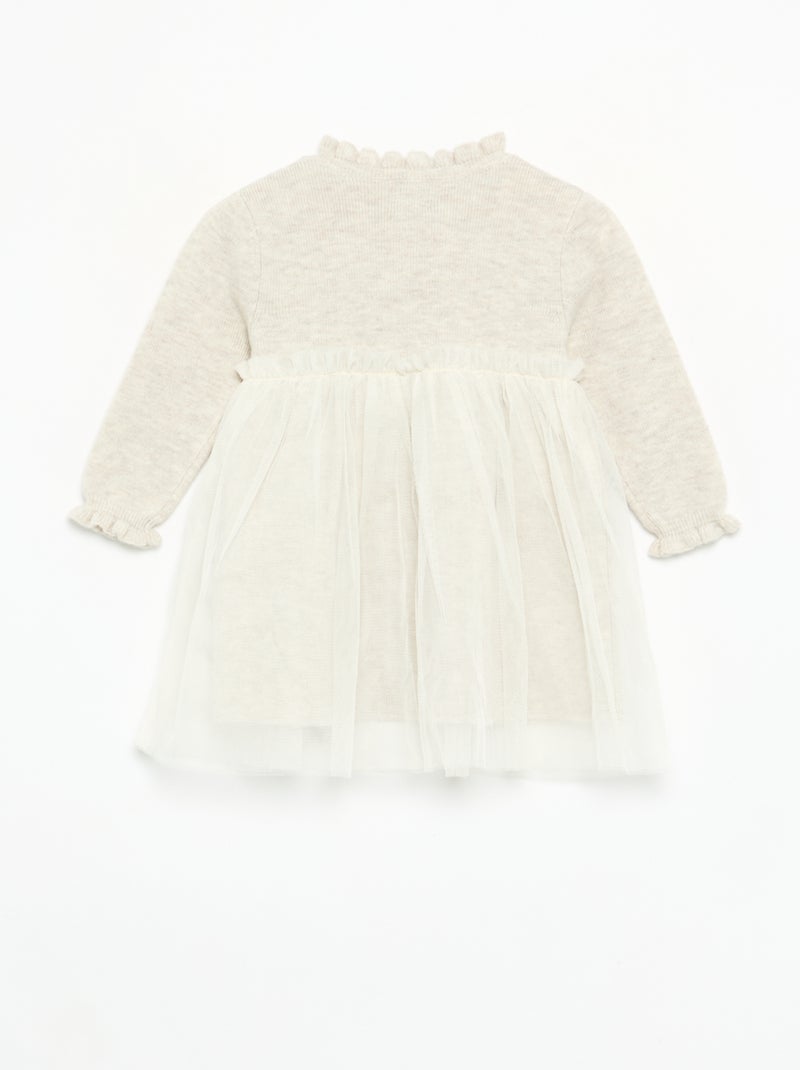 Jurk met lange mouwen van tricot en tule Biege - Kiabi