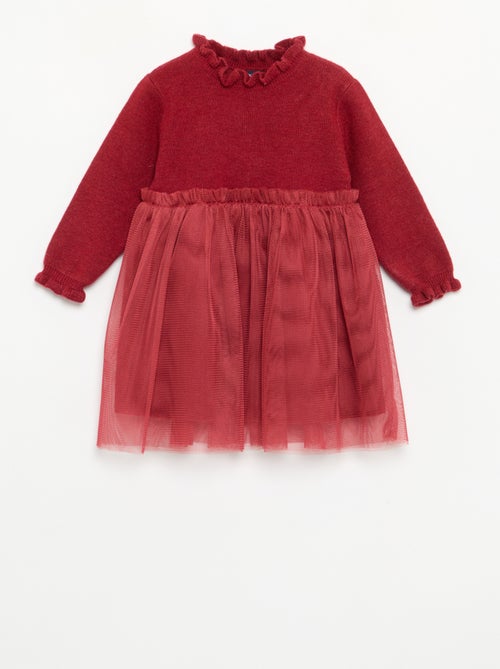 Jurk met lange mouwen van tricot en tule - Kiabi